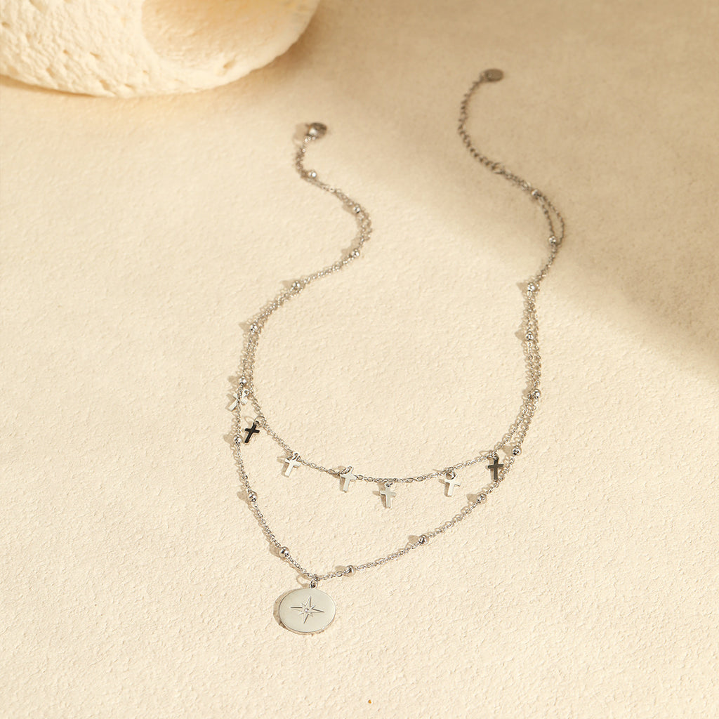 Retro, double-layered titanium steel necklace