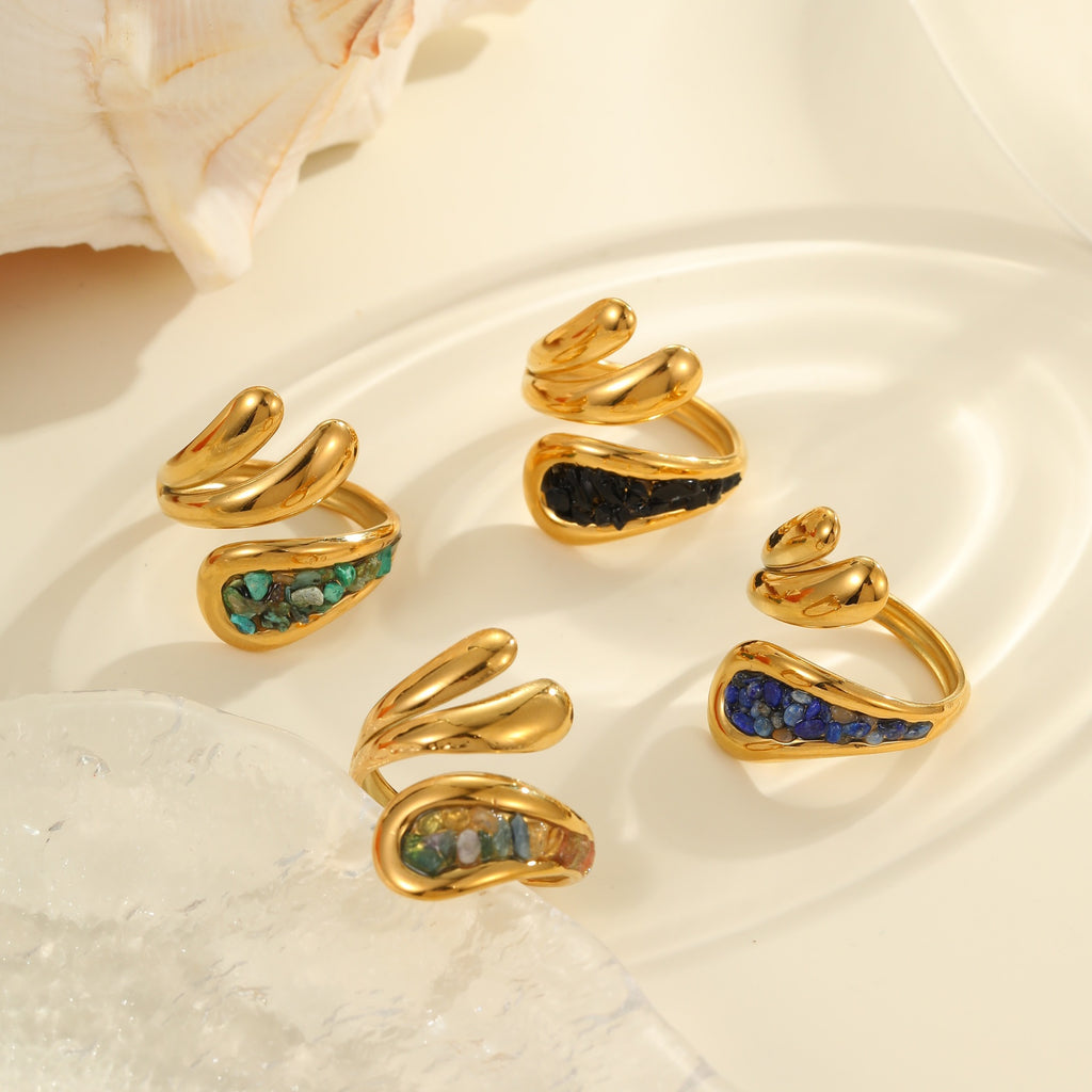 Retro-style natural stone titanium steel ring