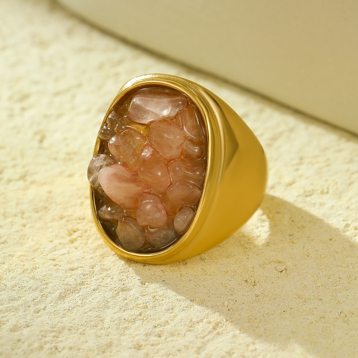 Geometric ring made from natural stones