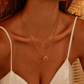 Retro-style necklace, gold-plated with a moon-shaped star motif made of titanium steel