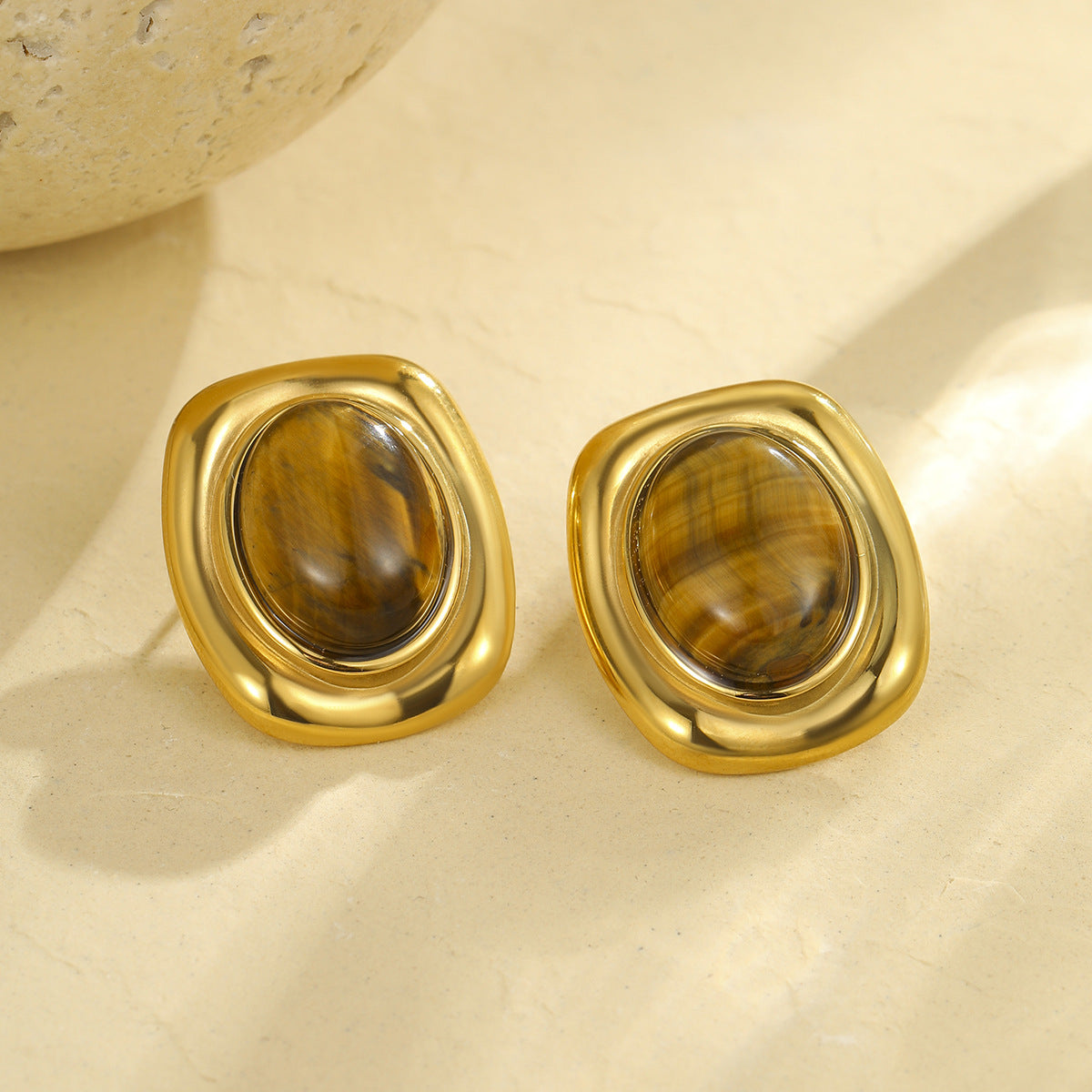 Orb-shaped Tiger Eye Stone Ear Clips