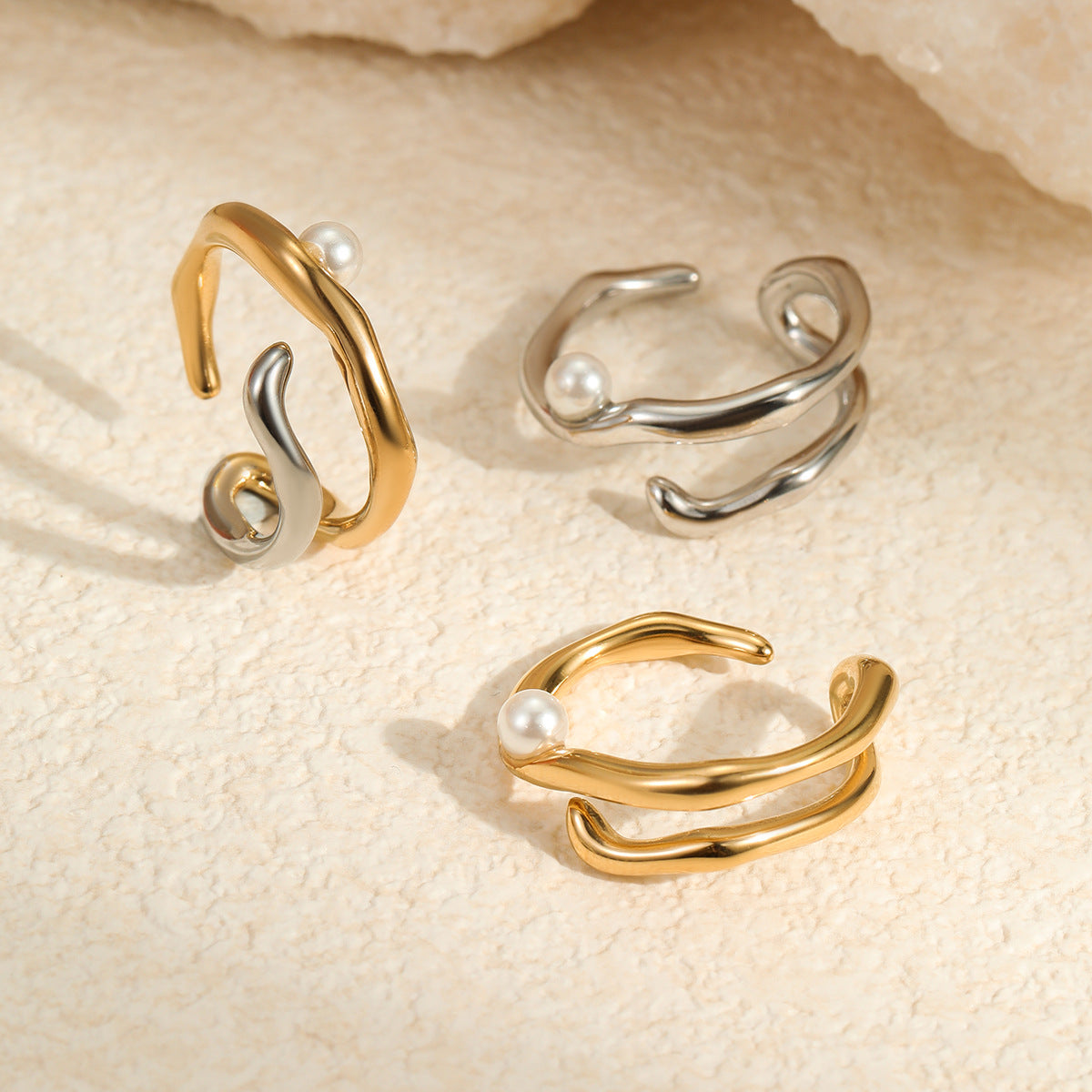 Geometric, irregular-shaped ring design