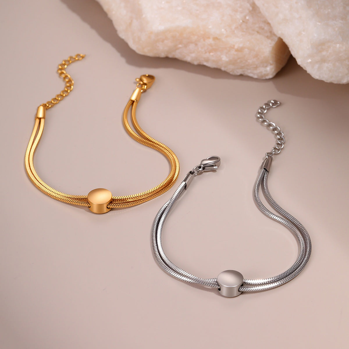 Titanium steel bracelet with a 18K gold-plated snake chain