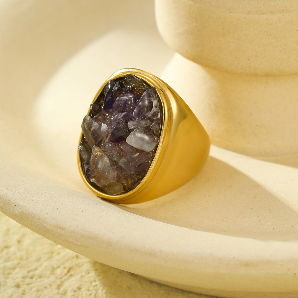 Geometric ring made from natural stones