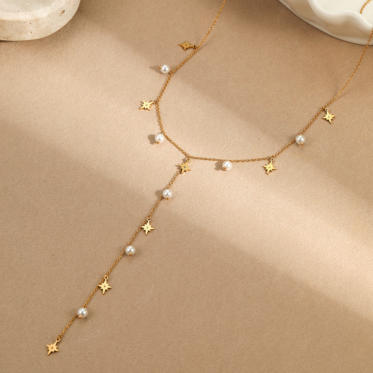 High-end fringe imitation pearl Y-shaped chain necklace