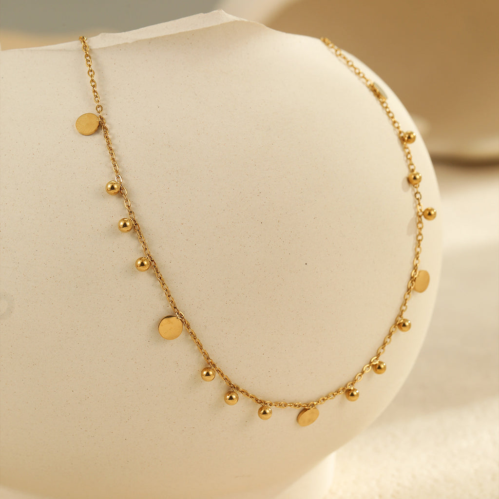 INS niche, high-end, metallic-feel round bead necklace