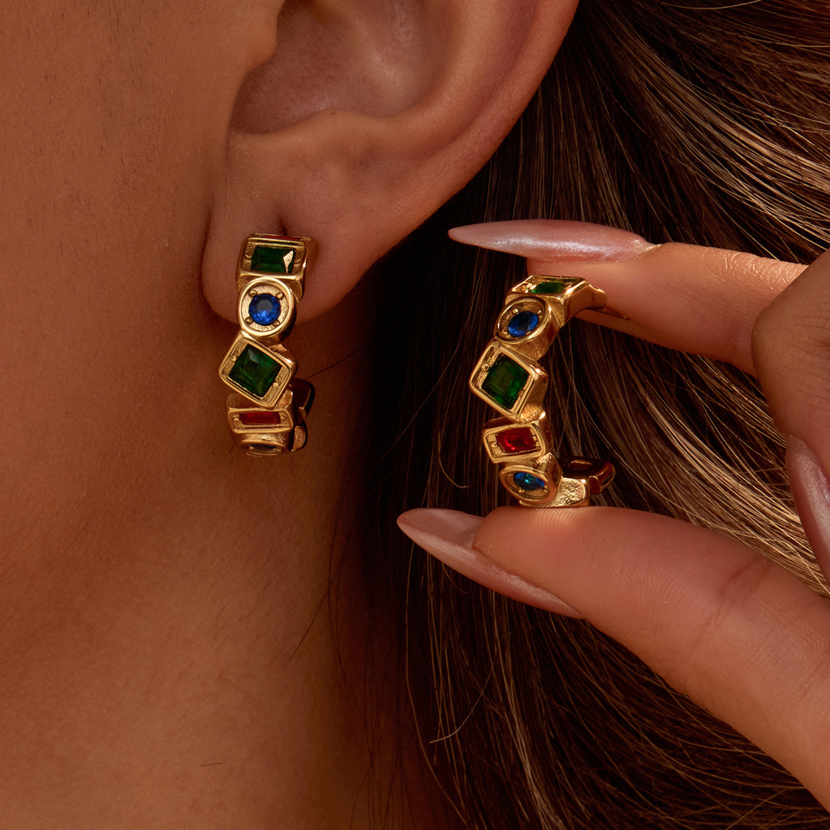 High-end colored zircon earrings