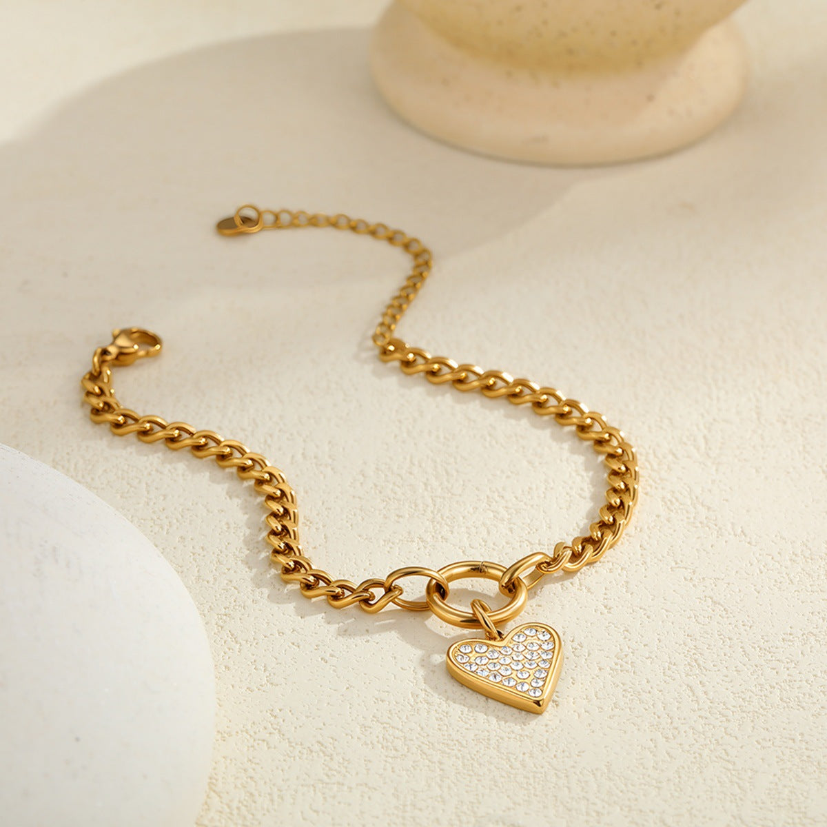 Heart-shaped, diamond-embellished, faux Baroque pearl stainless steel bracelet