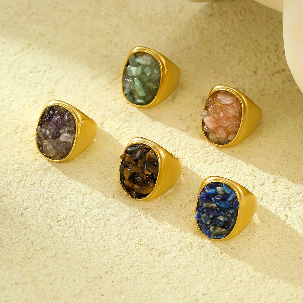 Geometric ring made from natural stones