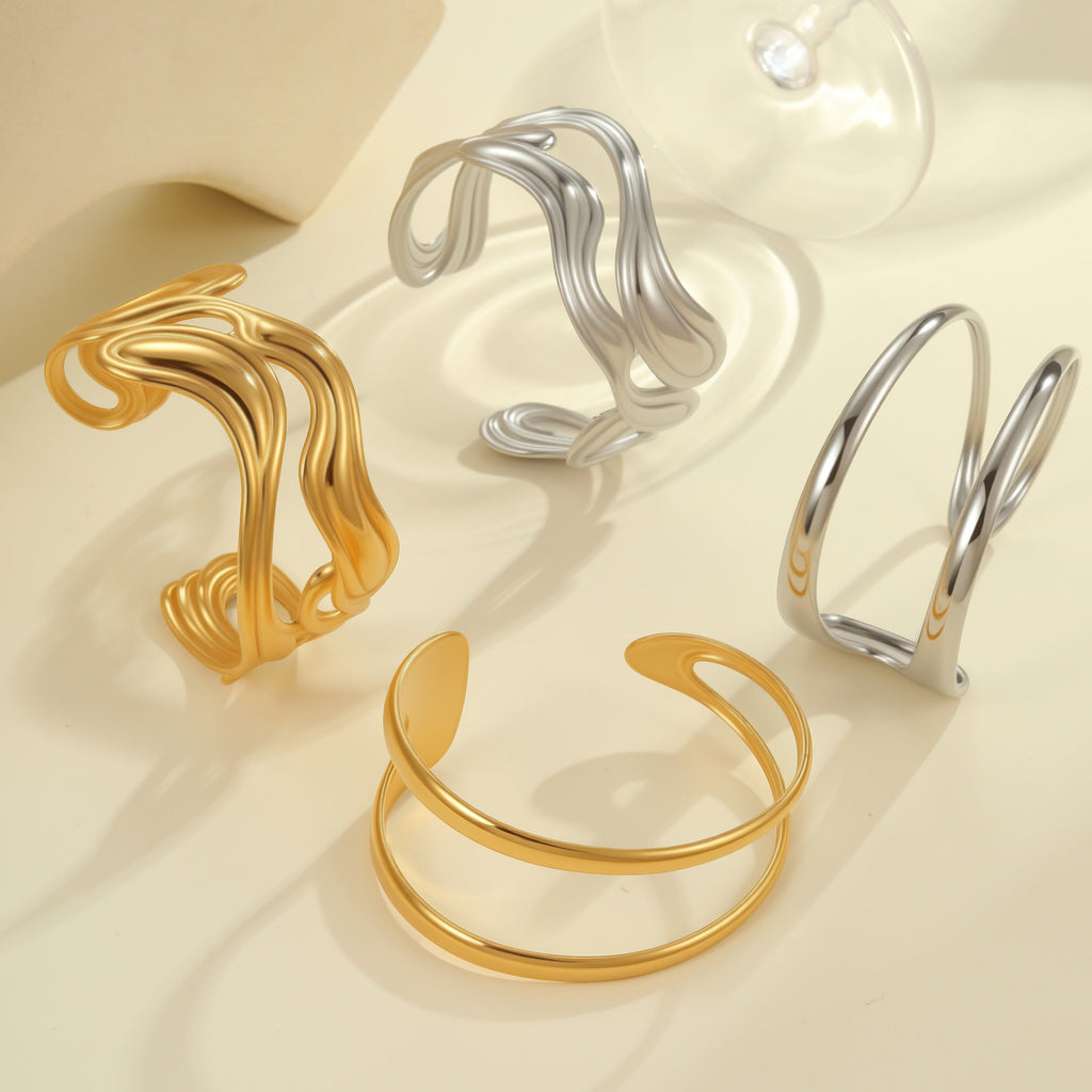 Exaggeratedly designed, 18K gold-plated, open-faced bracelet