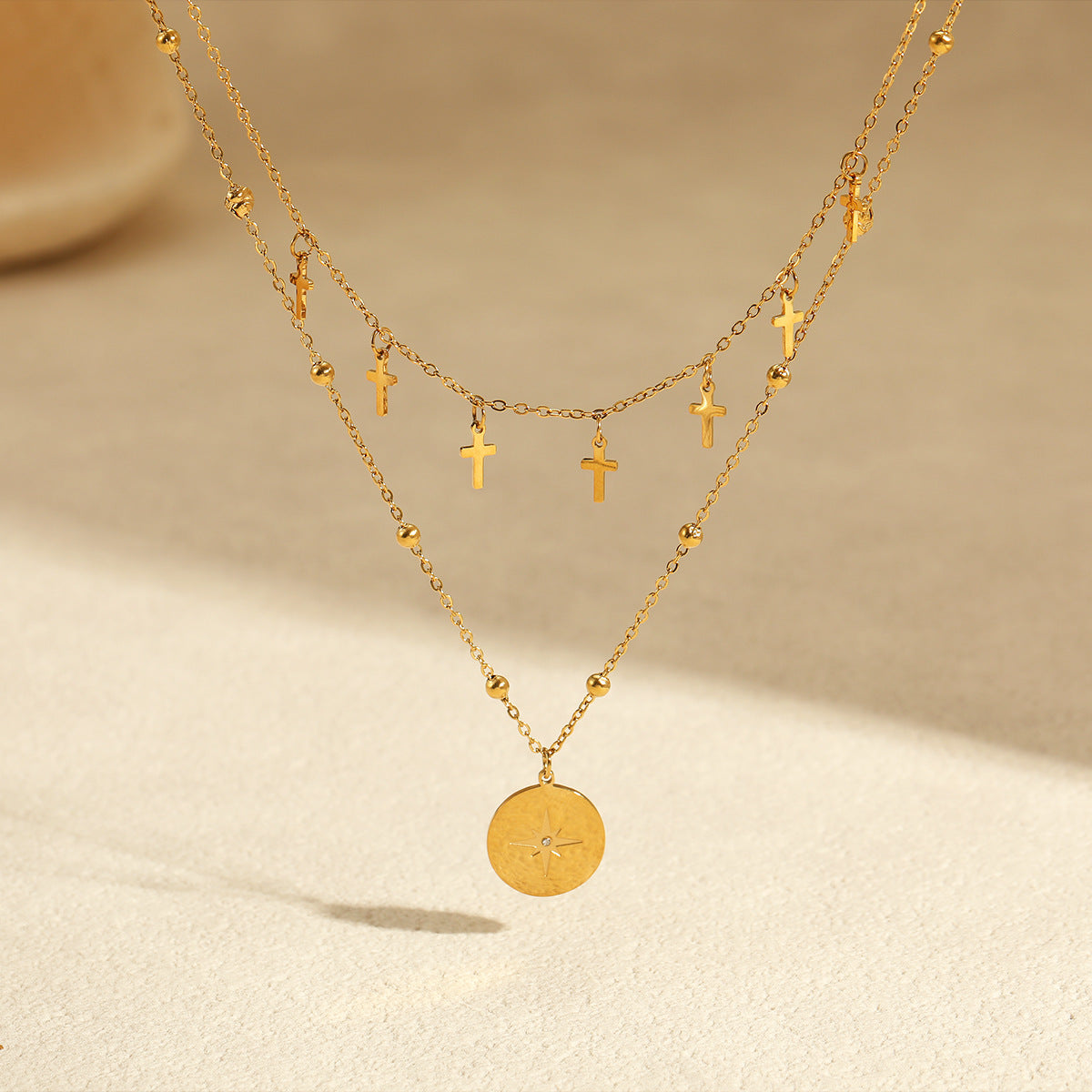 Retro, double-layered titanium steel necklace