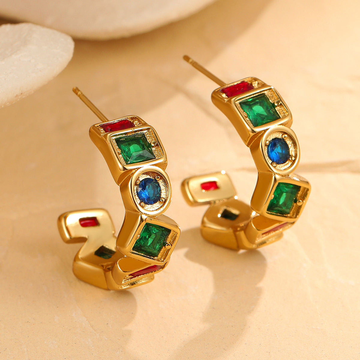High-end colored zircon earrings