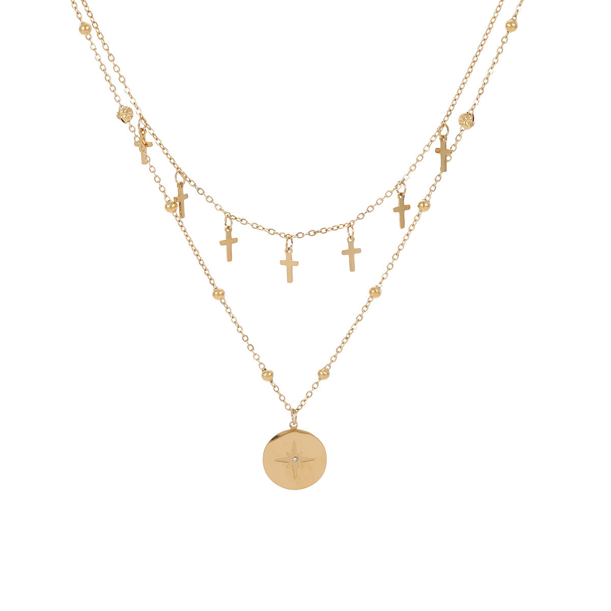 Retro, double-layered titanium steel necklace