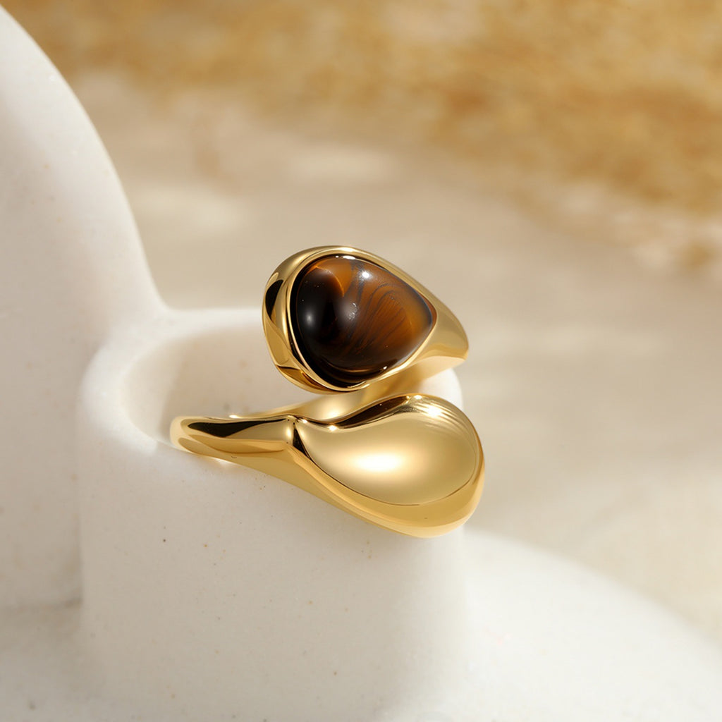 Water Drop Natural Stone Imitation Pearl Titanium Steel Ring
