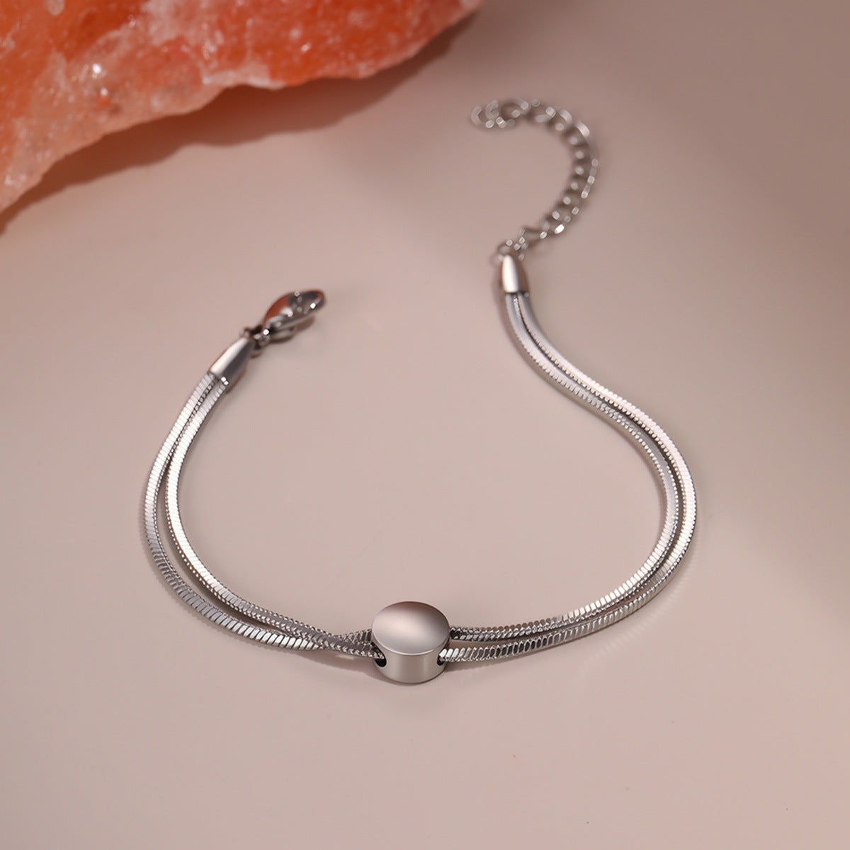 Titanium steel bracelet with a 18K gold-plated snake chain