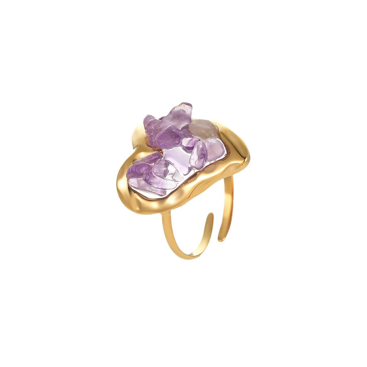 Simple yet elegant 18K gold-plated heart-shaped ring with natural stone inlays