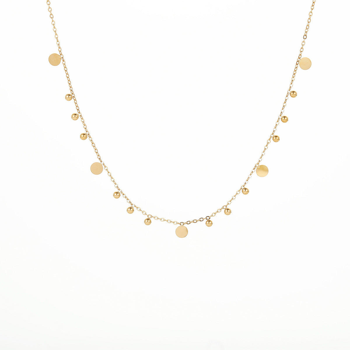 INS niche, high-end, metallic-feel round bead necklace