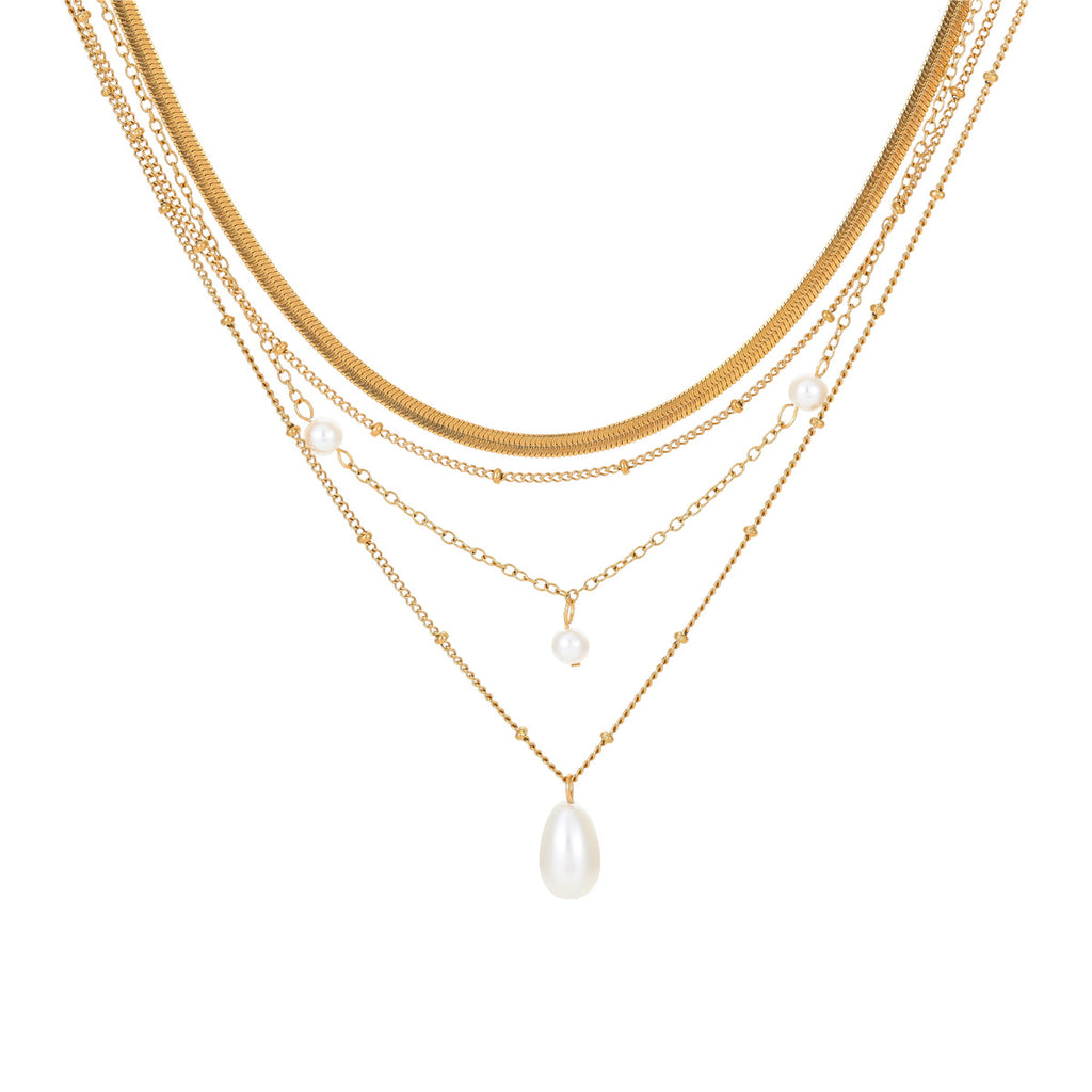 Waterdrop-inspired pearl-like tassel pendant layered necklace