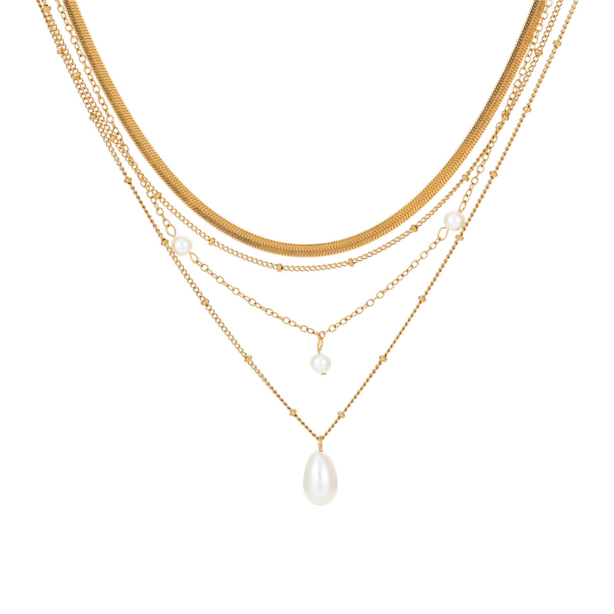 Waterdrop-inspired pearl-like tassel pendant layered necklace