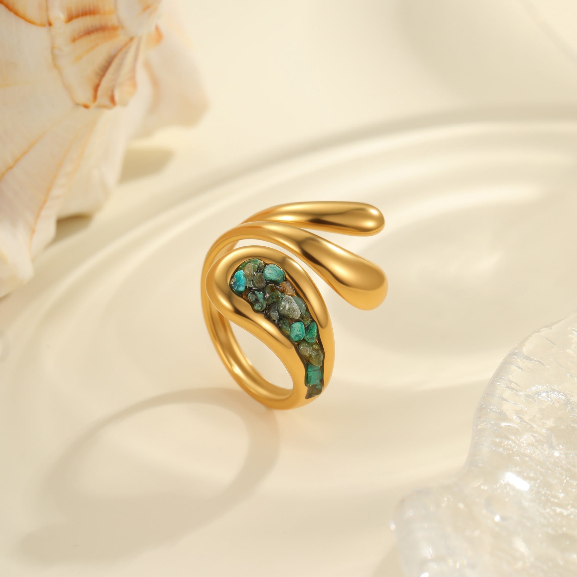 Retro-style natural stone titanium steel ring